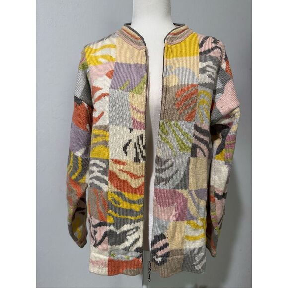 Christine Foley art to wear abstract print front zip up sweater 2 - Picture 1 of 8